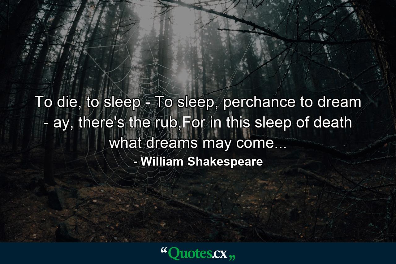 To die, to sleep - To sleep, perchance to dream - ay, there's the rub,For in this sleep of death what dreams may come... - Quote by William Shakespeare