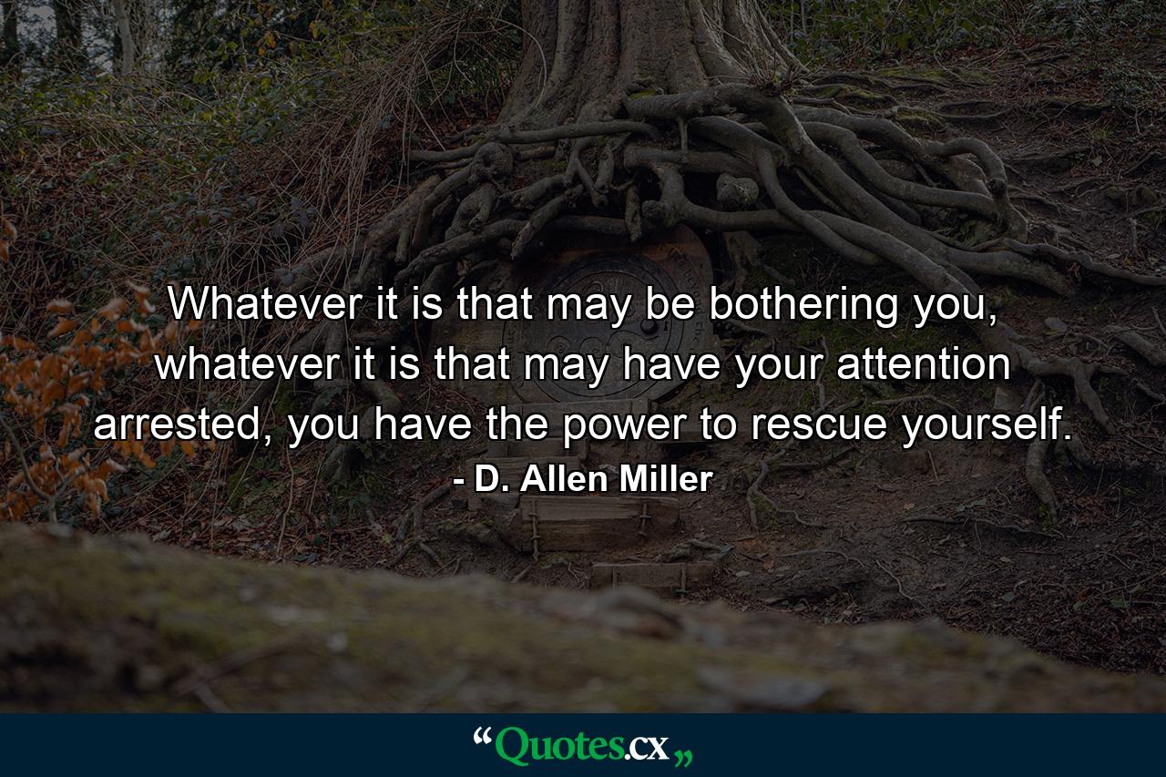 Whatever it is that may be bothering you, whatever it is that may have your attention arrested, you have the power to rescue yourself. - Quote by D. Allen Miller