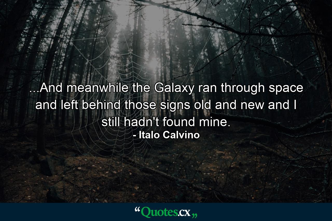 ...And meanwhile the Galaxy ran through space and left behind those signs old and new and I still hadn't found mine. - Quote by Italo Calvino