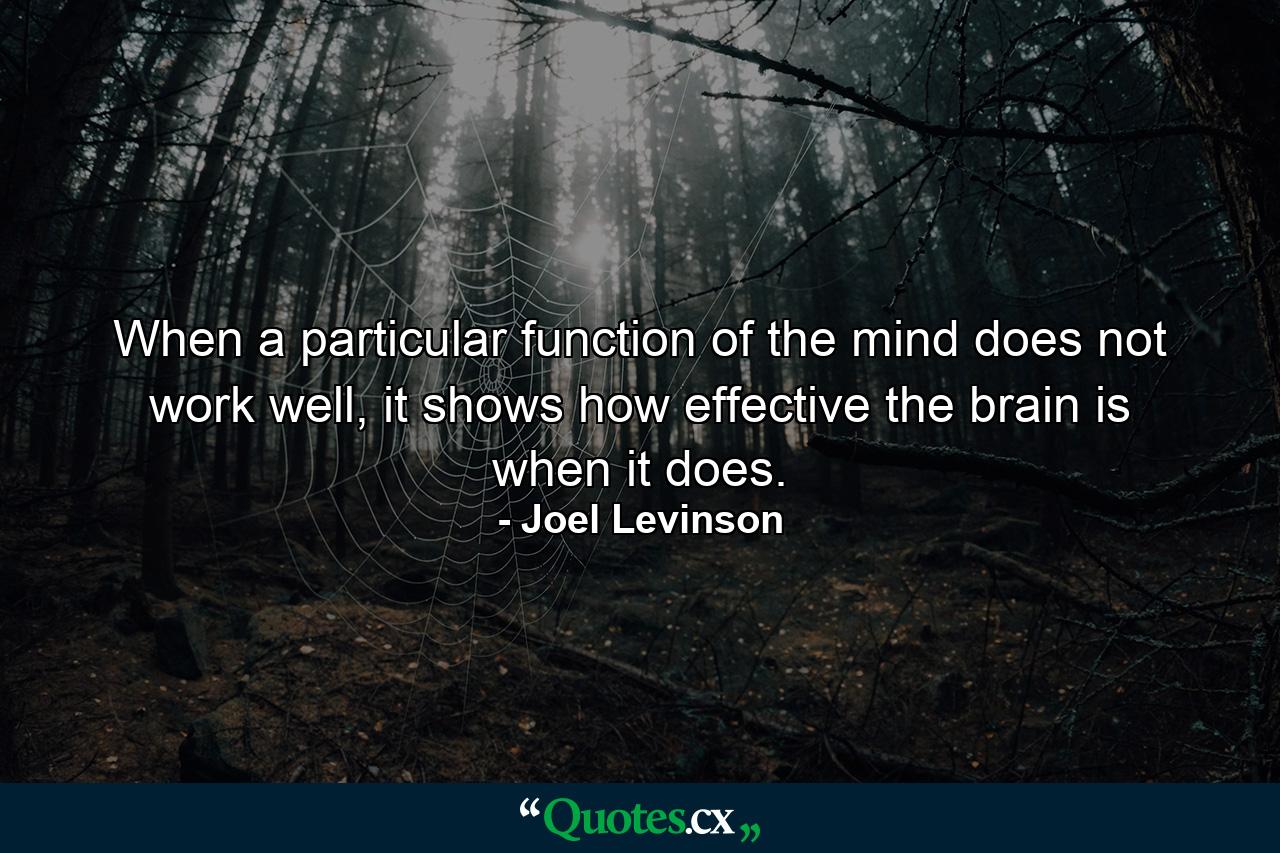 When a particular function of the mind does not work well, it shows how effective the brain is when it does. - Quote by Joel Levinson