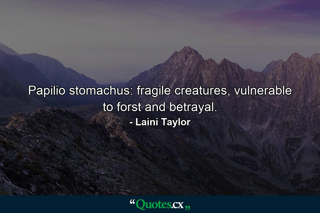 Papilio stomachus: fragile creatures, vulnerable to forst and betrayal. - Quote by Laini Taylor