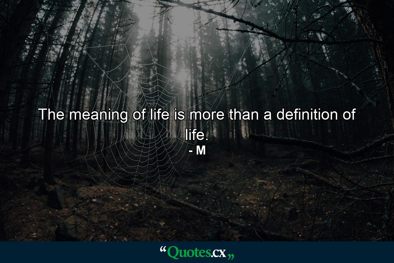 The meaning of life is more than a definition of life. - Quote by M