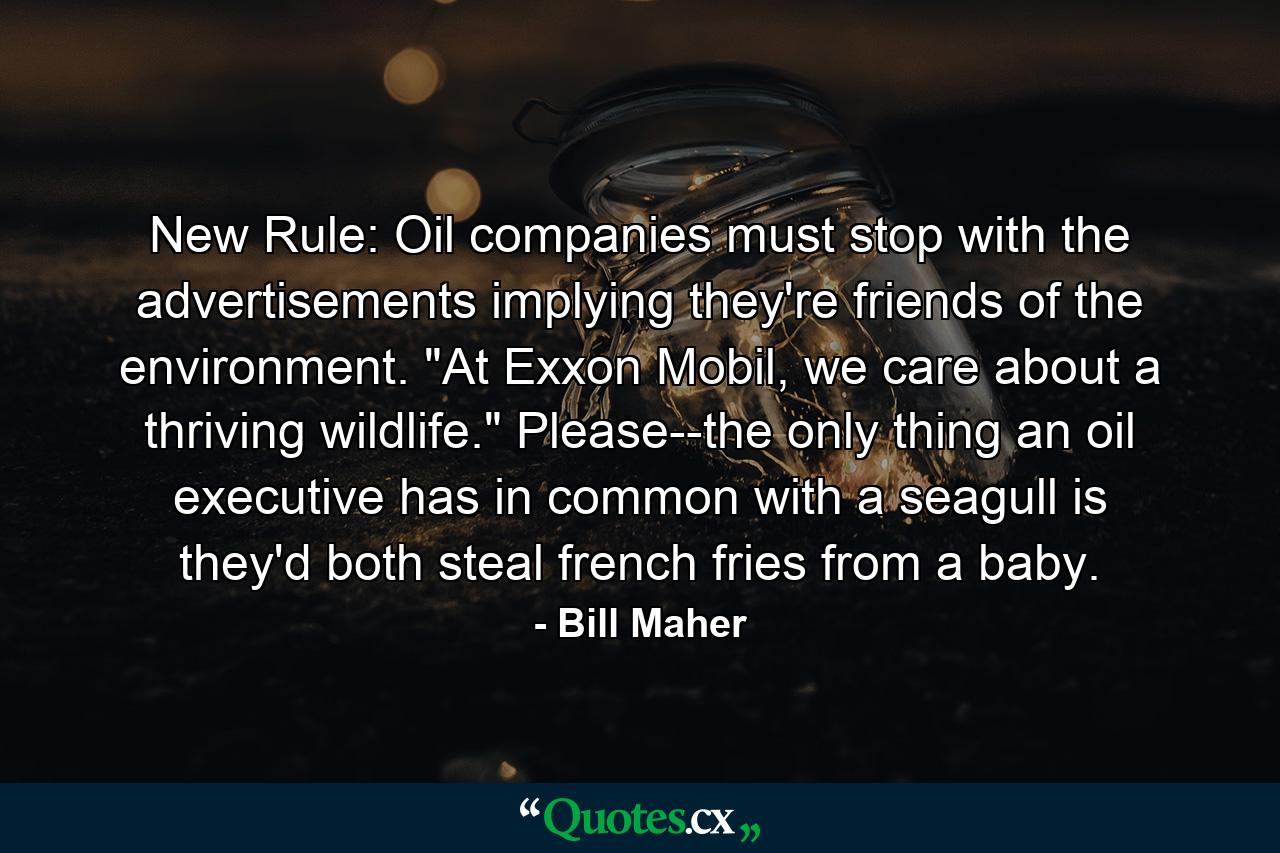 New Rule: Oil companies must stop with the advertisements implying they're friends of the environment. 