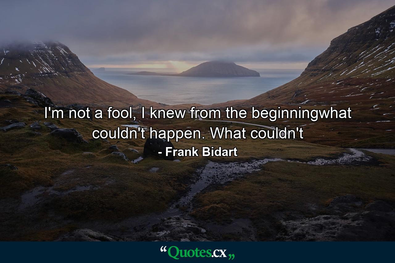 I'm not a fool, I knew from the beginningwhat couldn't happen. What couldn't - Quote by Frank Bidart