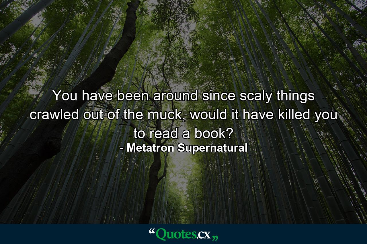 You have been around since scaly things crawled out of the muck, would it have killed you to read a book? - Quote by Metatron Supernatural