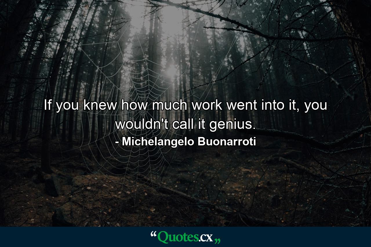 If you knew how much work went into it, you wouldn't call it genius. - Quote by Michelangelo Buonarroti