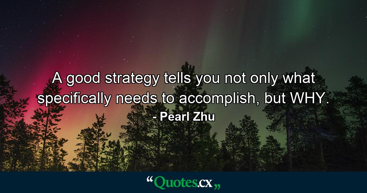 A good strategy tells you not only what specifically needs to accomplish, but WHY. - Quote by Pearl Zhu