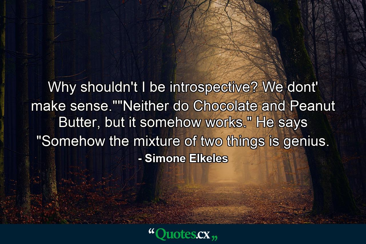 Why shouldn't I be introspective? We dont' make sense.