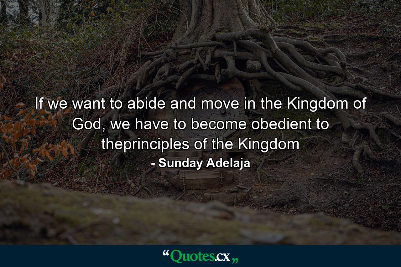 If we want to abide and move in the Kingdom of God, we have to become obedient to theprinciples of the Kingdom - Quote by Sunday Adelaja