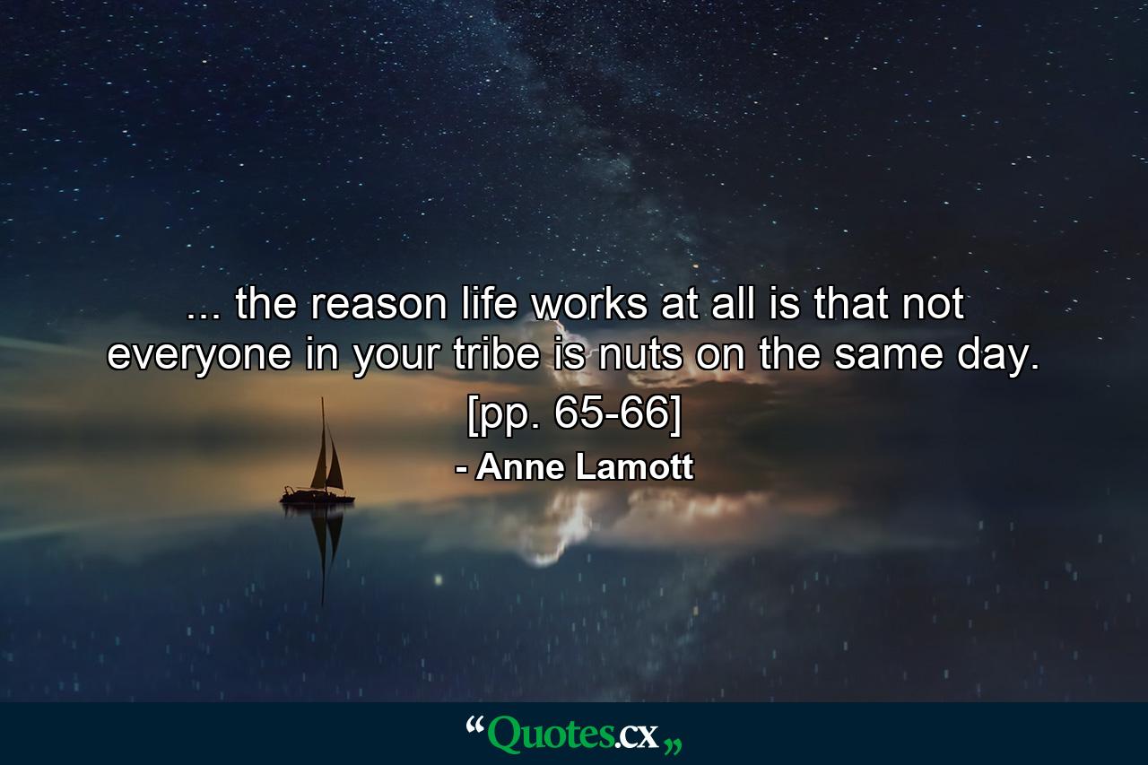 ... the reason life works at all is that not everyone in your tribe is nuts on the same day. [pp. 65-66] - Quote by Anne Lamott