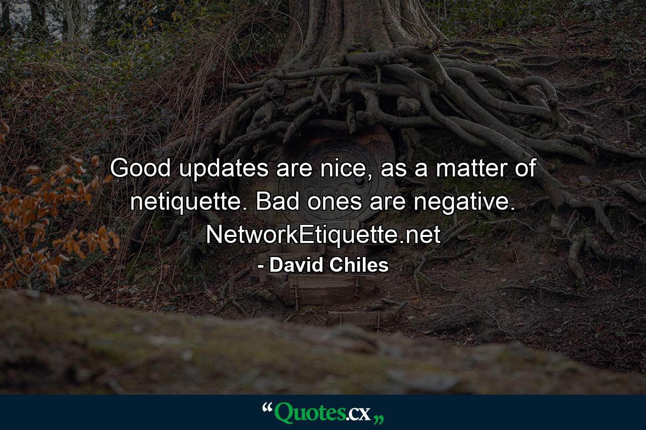 Good updates are nice, as a matter of netiquette. Bad ones are negative. NetworkEtiquette.net - Quote by David Chiles