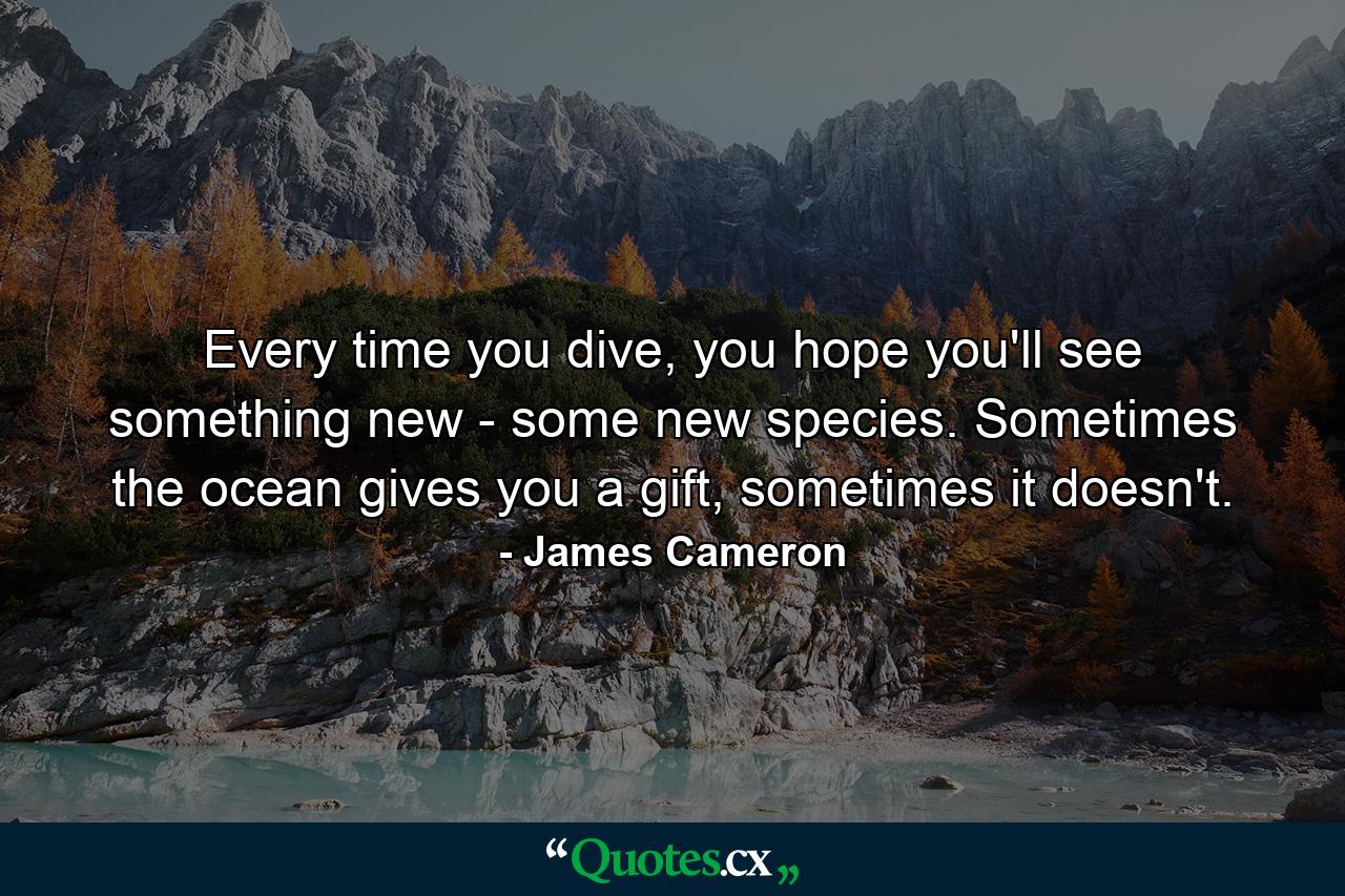 Every time you dive, you hope you'll see something new - some new species. Sometimes the ocean gives you a gift, sometimes it doesn't. - Quote by James Cameron