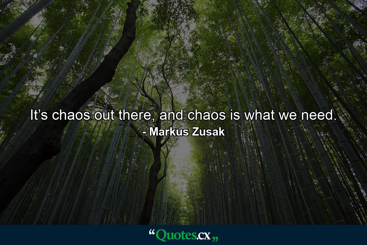 It’s chaos out there, and chaos is what we need. - Quote by Markus Zusak