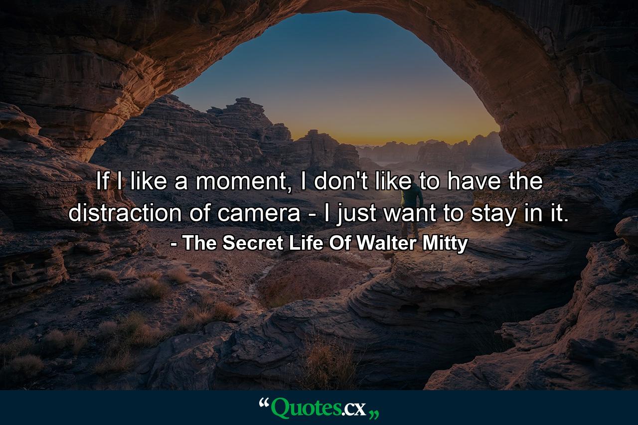 If I like a moment, I don't like to have the distraction of camera - I just want to stay in it. - Quote by The Secret Life Of Walter Mitty