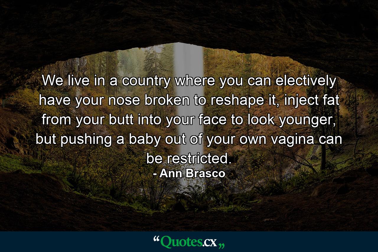 We live in a country where you can electively have your nose broken to reshape it, inject fat from your butt into your face to look younger, but pushing a baby out of your own vagina can be restricted. - Quote by Ann Brasco