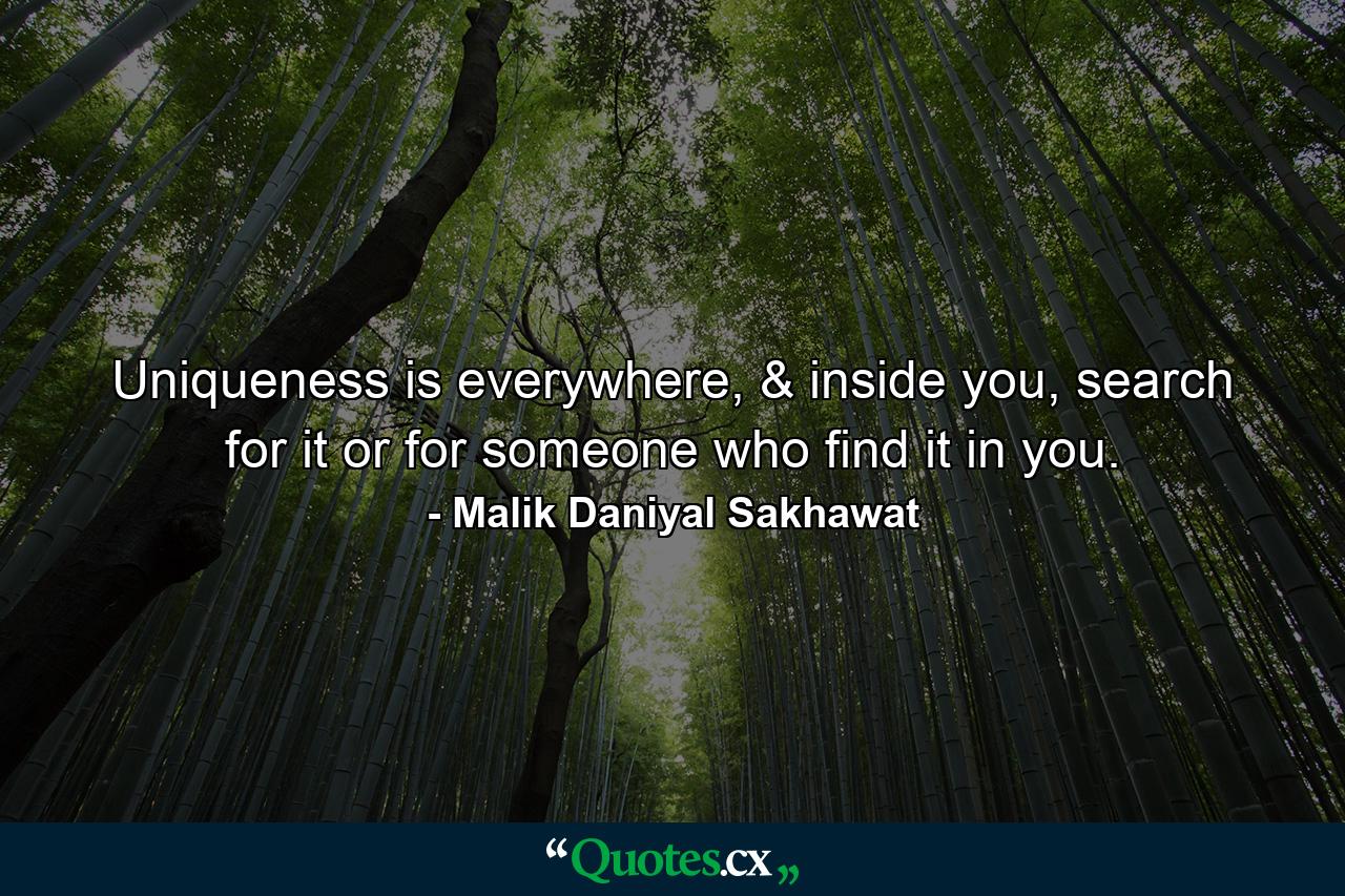 Uniqueness is everywhere, & inside you, search for it or for someone who find it in you. - Quote by Malik Daniyal Sakhawat