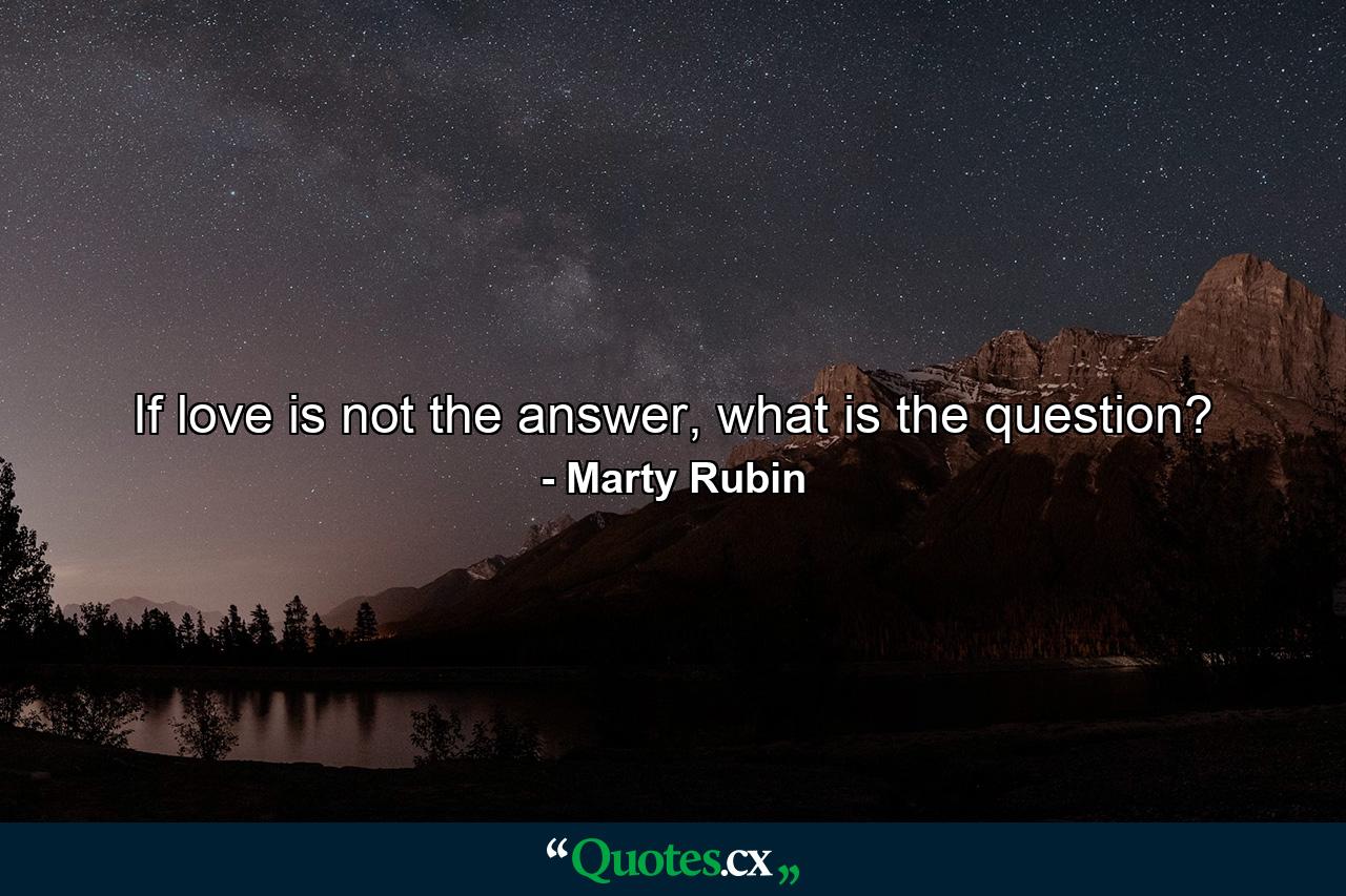 If love is not the answer, what is the question? - Quote by Marty Rubin