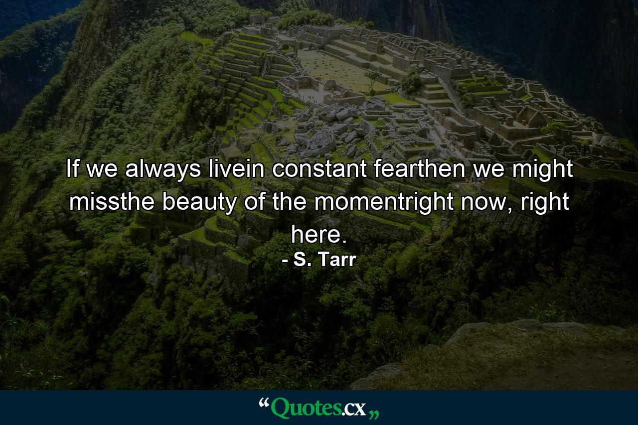 If we always livein constant fearthen we might missthe beauty of the momentright now, right here. - Quote by S. Tarr