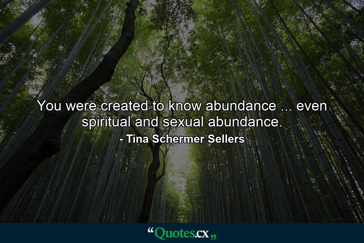 You were created to know abundance ... even spiritual and sexual abundance. - Quote by Tina Schermer Sellers