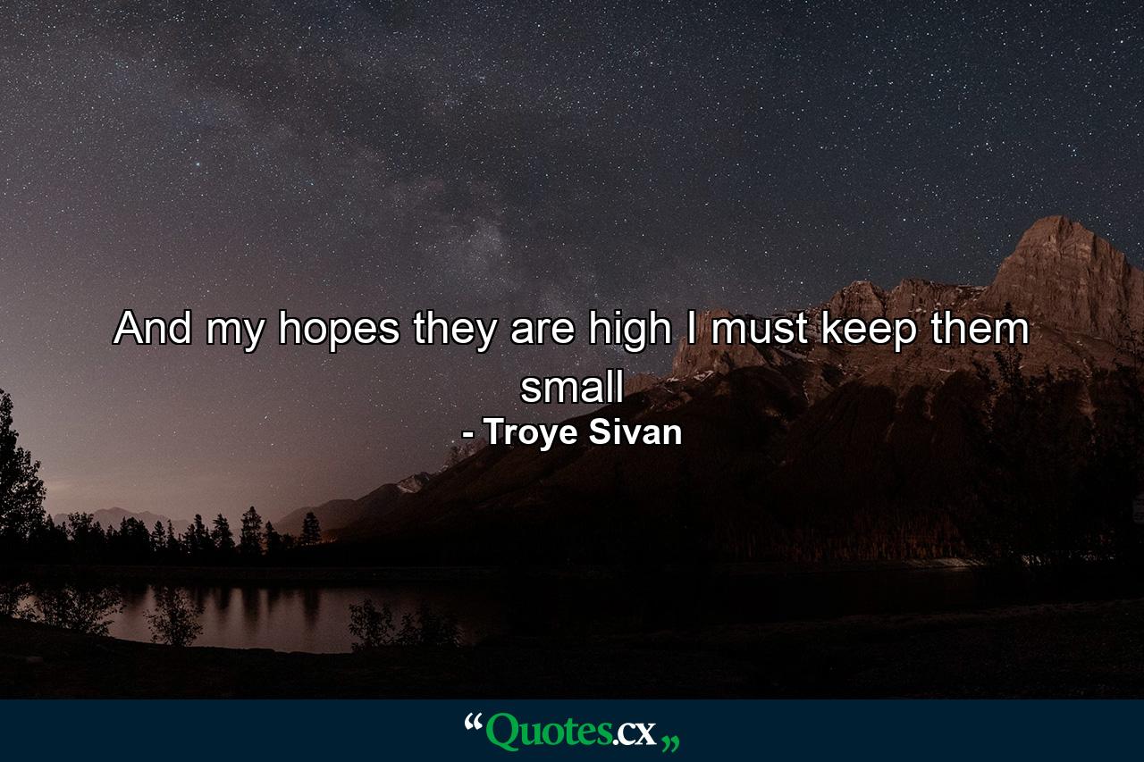 And my hopes they are high I must keep them small - Quote by Troye Sivan