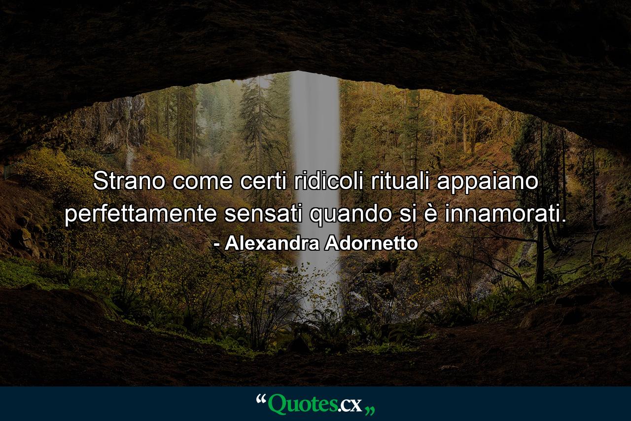 Strano come certi ridicoli rituali appaiano perfettamente sensati quando si è innamorati. - Quote by Alexandra Adornetto