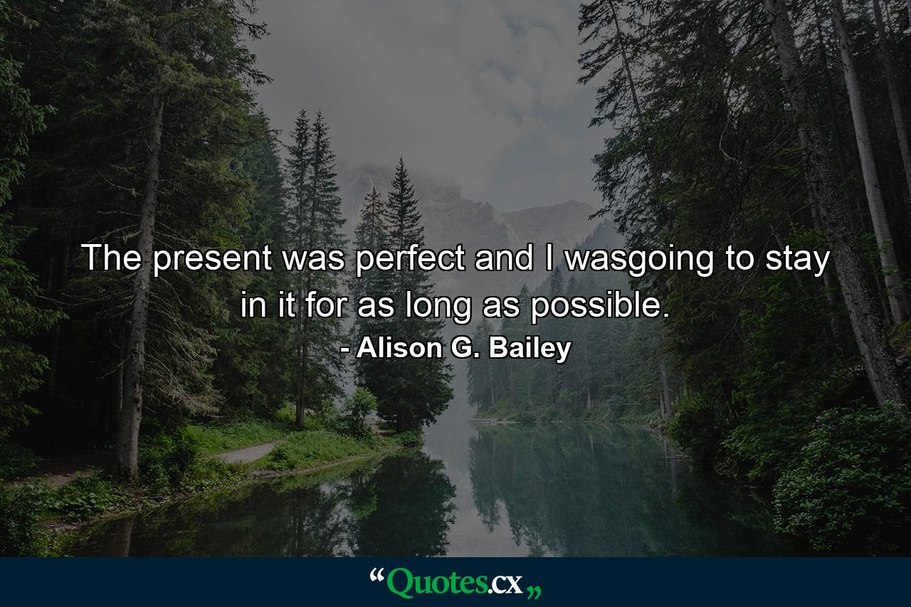 The present was perfect and I wasgoing to stay in it for as long as possible. - Quote by Alison G. Bailey