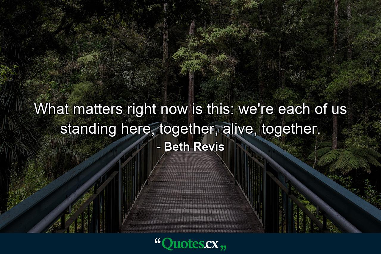 What matters right now is this: we're each of us standing here, together, alive, together. - Quote by Beth Revis