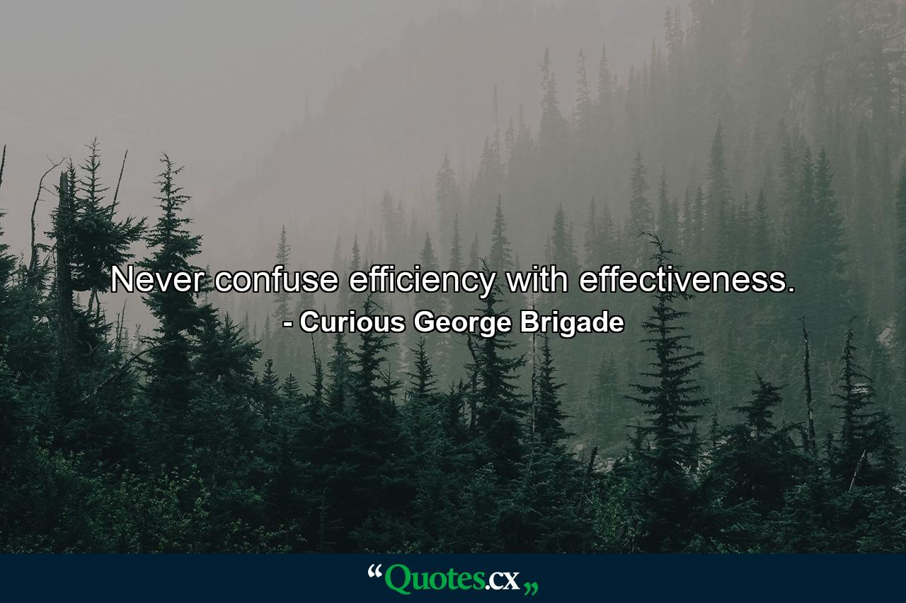 Never confuse efficiency with effectiveness. - Quote by Curious George Brigade