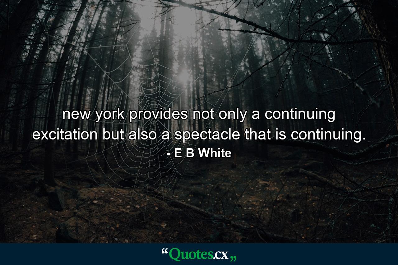 new york provides not only a continuing excitation but also a spectacle that is continuing. - Quote by E B White