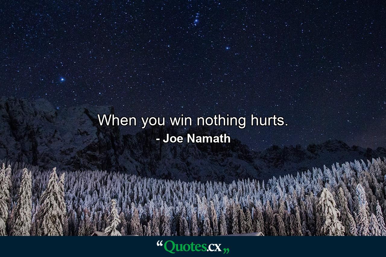 When you win nothing hurts. - Quote by Joe Namath