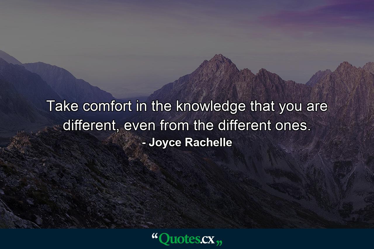 Take comfort in the knowledge that you are different, even from the different ones. - Quote by Joyce Rachelle