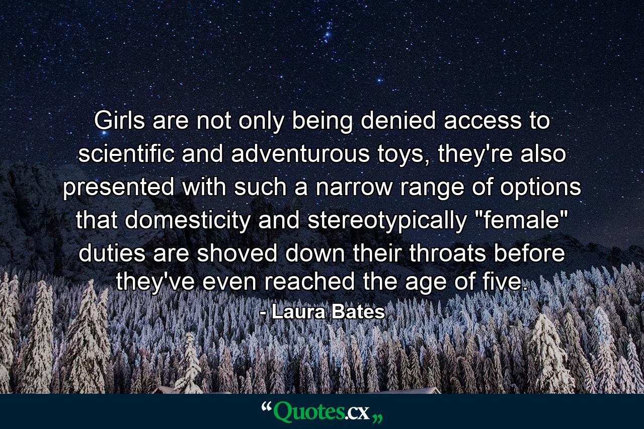 Girls are not only being denied access to scientific and adventurous toys, they're also presented with such a narrow range of options that domesticity and stereotypically 