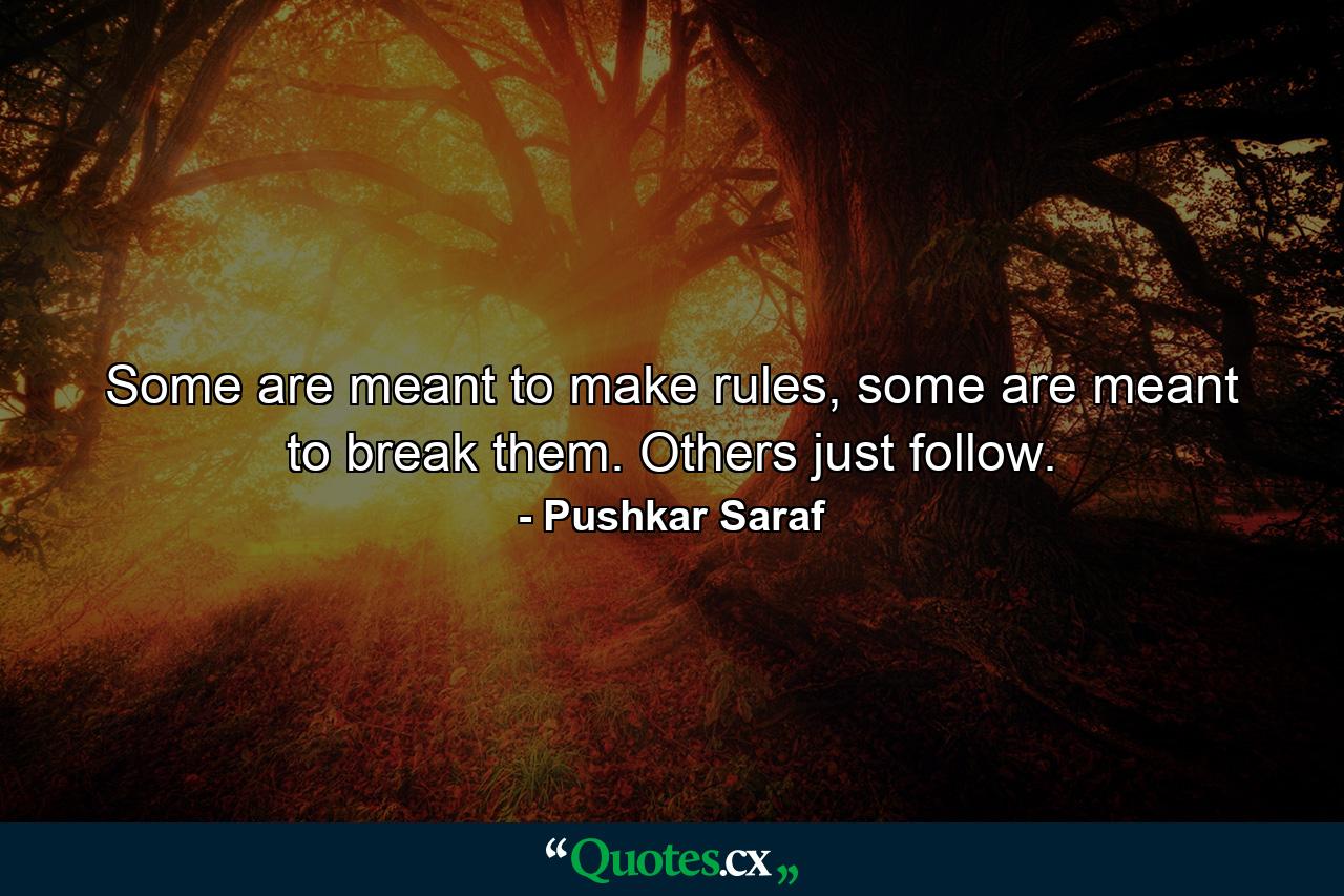 Some are meant to make rules, some are meant to break them. Others just follow. - Quote by Pushkar Saraf