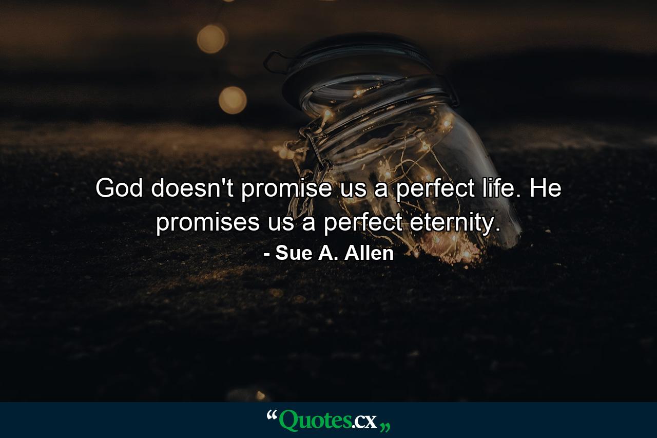 God doesn't promise us a perfect life. He promises us a perfect eternity. - Quote by Sue A. Allen