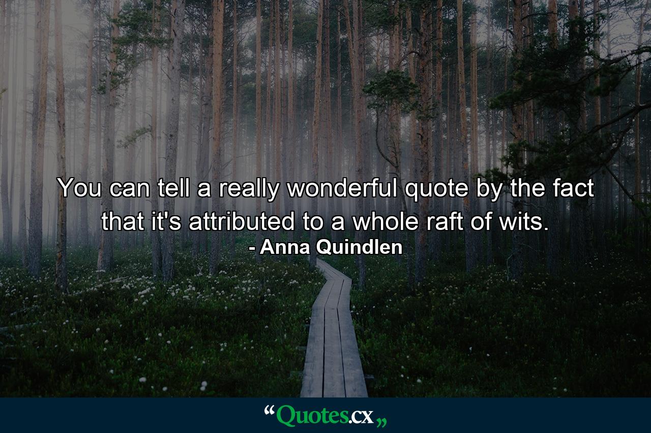 You can tell a really wonderful quote by the fact that it's attributed to a whole raft of wits. - Quote by Anna Quindlen