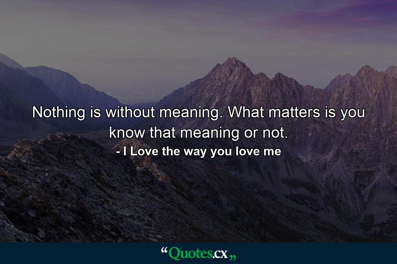 Nothing is without meaning. What matters is you know that meaning or not. - Quote by I Love the way you love me