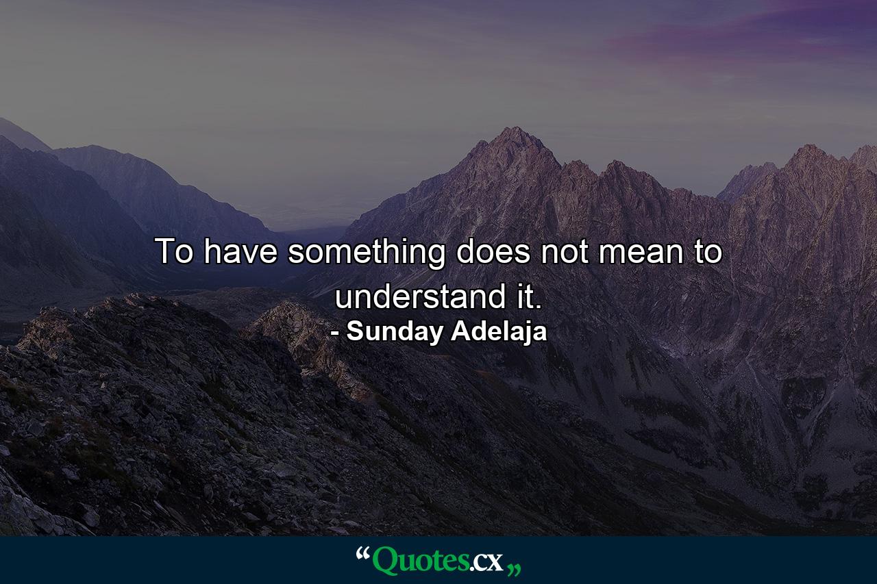 To have something does not mean to understand it. - Quote by Sunday Adelaja