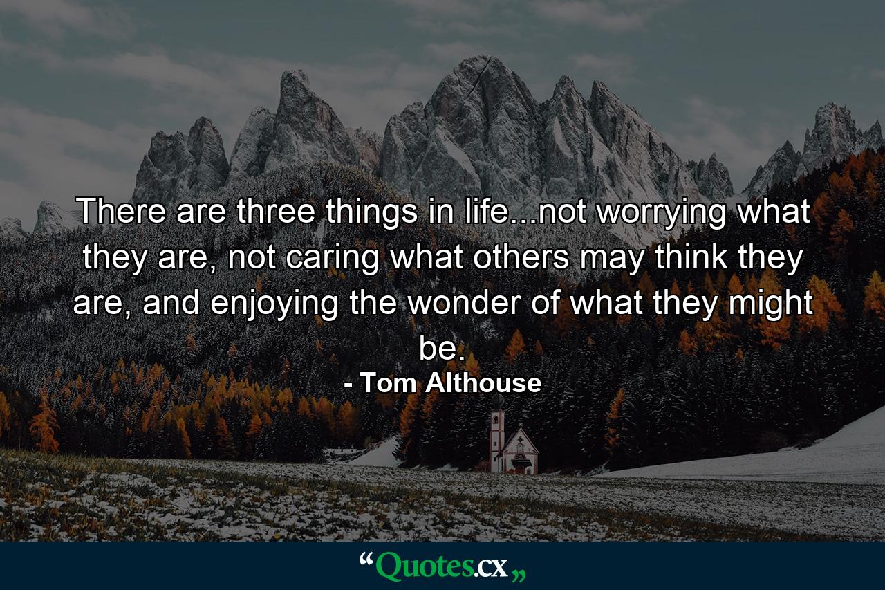 There are three things in life...not worrying what they are, not caring what others may think they are, and enjoying the wonder of what they might be. - Quote by Tom Althouse