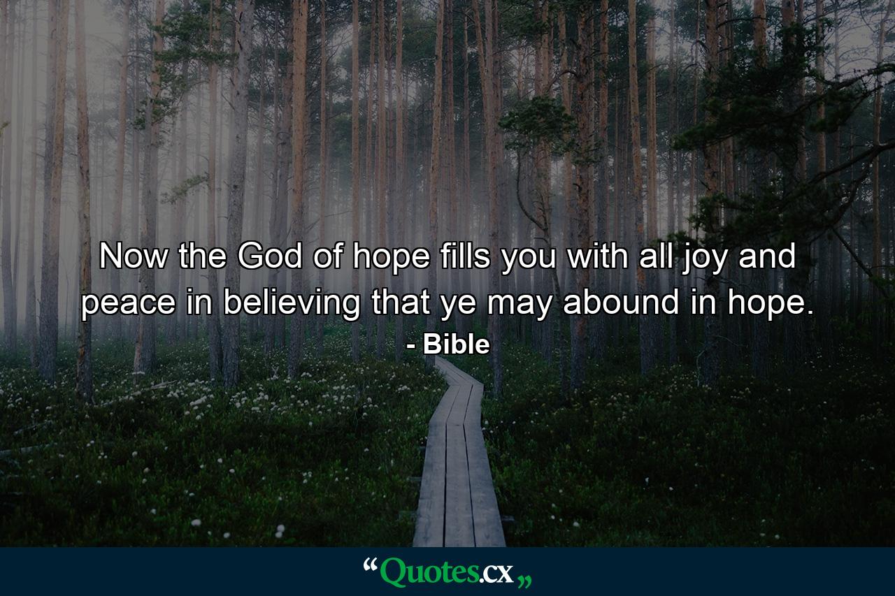 Now the God of hope fills you with all joy and peace in believing  that ye may abound in hope. - Quote by Bible