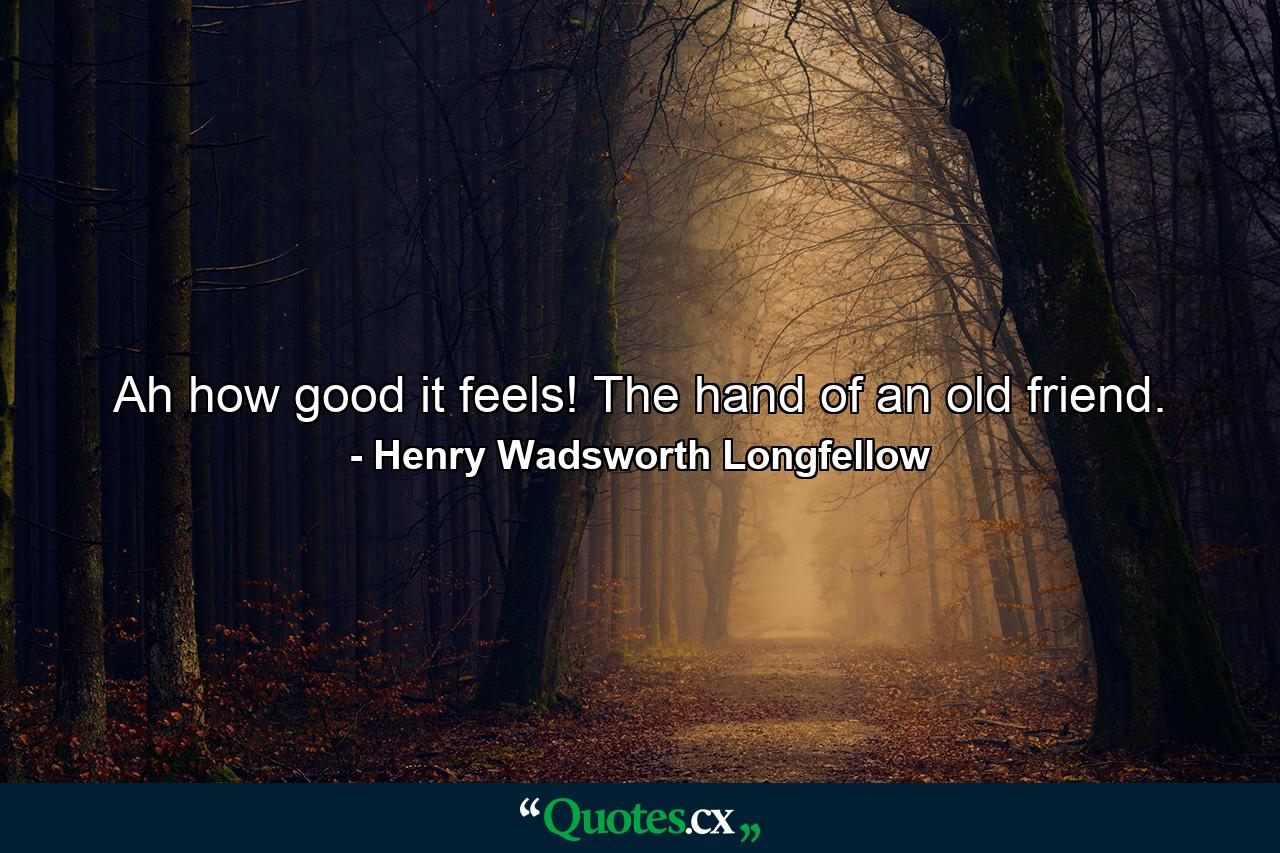 Ah  how good it feels! The hand of an old friend. - Quote by Henry Wadsworth Longfellow