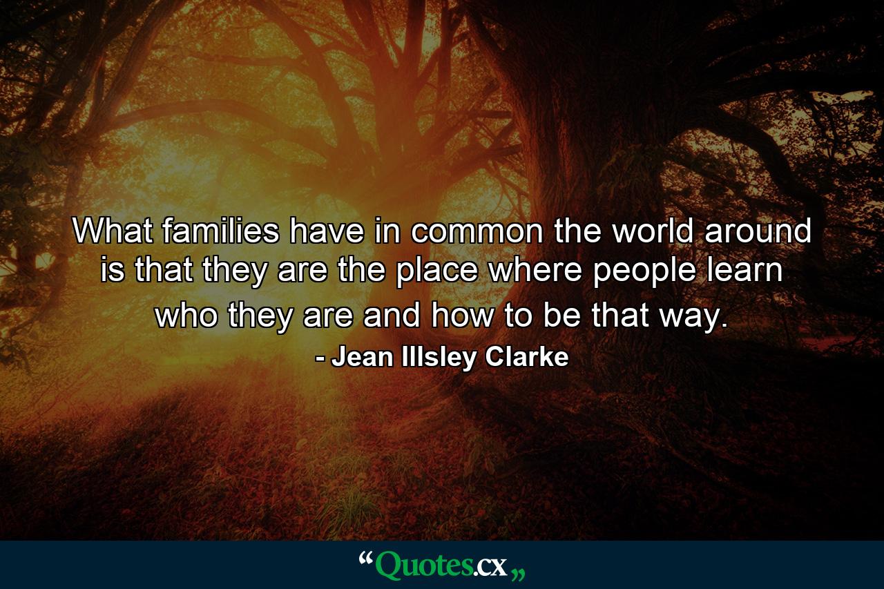 What families have in common the world around is that they are the place where people learn who they are and how to be that way. - Quote by Jean Illsley Clarke