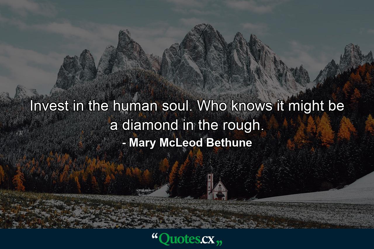 Invest in the human soul. Who knows  it might be a diamond in the rough. - Quote by Mary McLeod Bethune