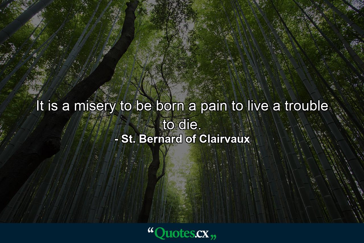 It is a misery to be born  a pain to live  a trouble to die. - Quote by St. Bernard of Clairvaux