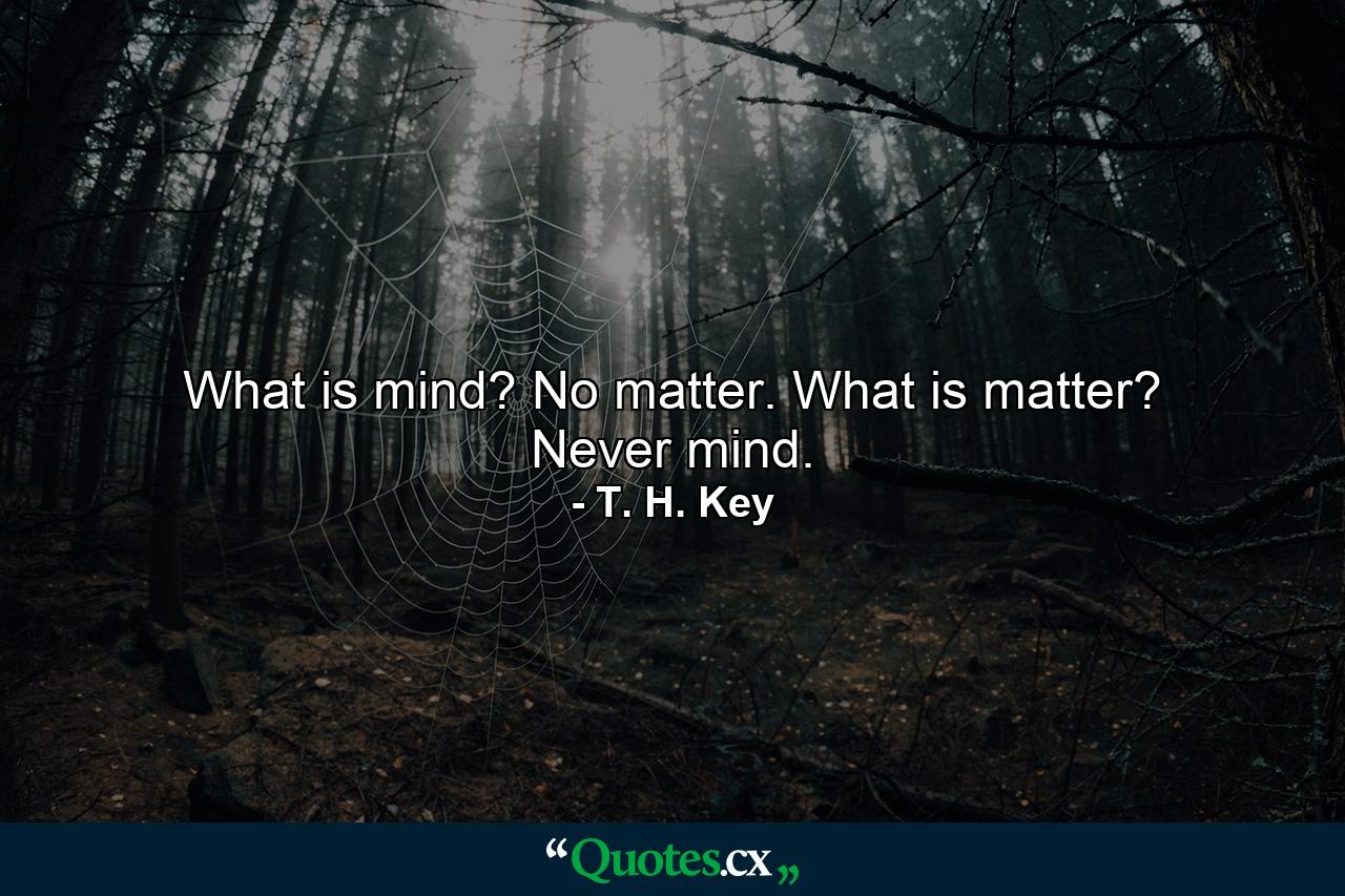 What is mind? No matter. What is matter? Never mind. - Quote by T. H. Key