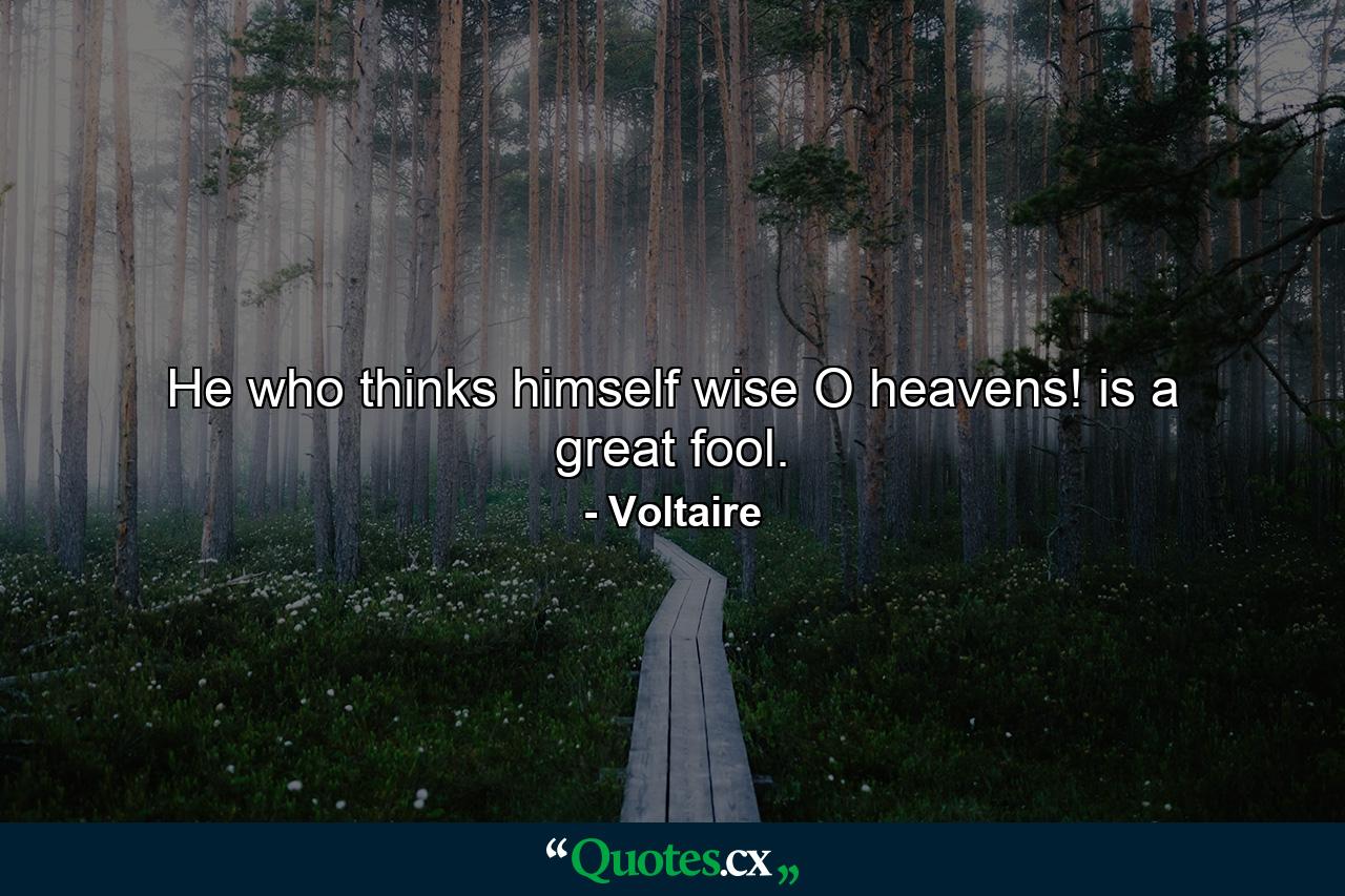 He who thinks himself wise  O heavens! is a great fool. - Quote by Voltaire