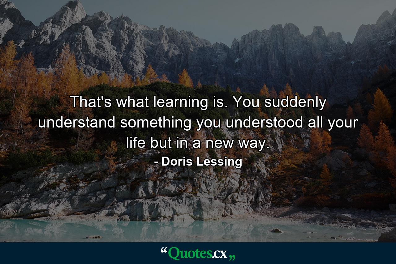 That's what learning is. You suddenly understand something you understood all your life  but in a new way. - Quote by Doris Lessing