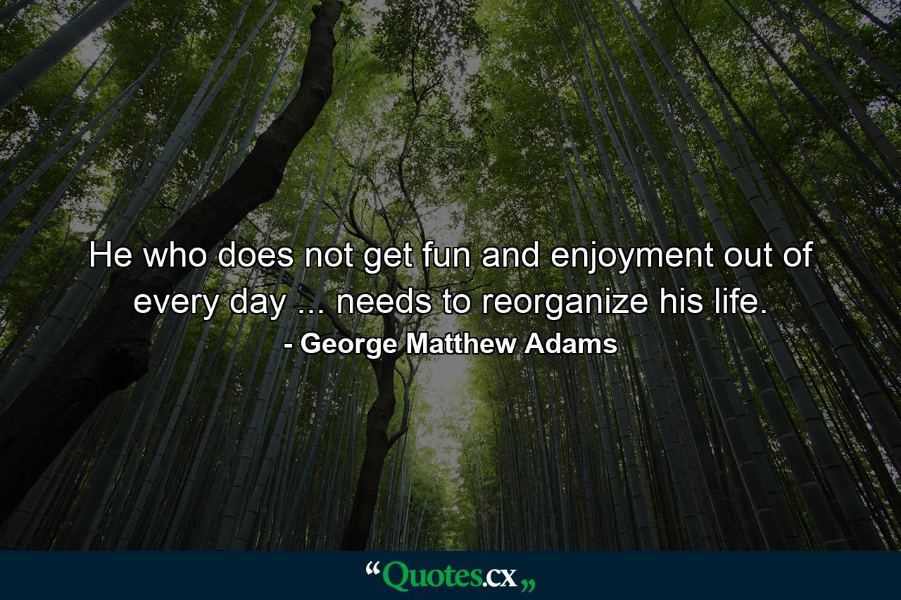 He who does not get fun and enjoyment out of every day ... needs to reorganize his life. - Quote by George Matthew Adams