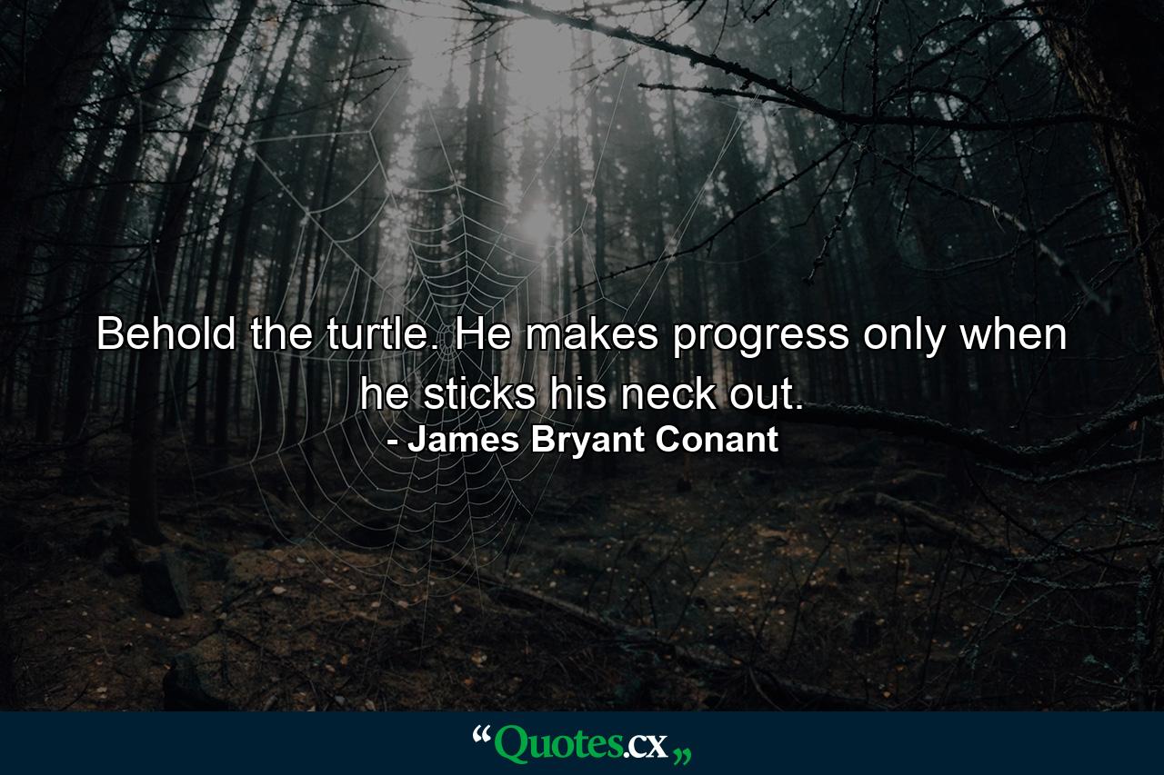 Behold the turtle. He makes progress only when he sticks his neck out. - Quote by James Bryant Conant