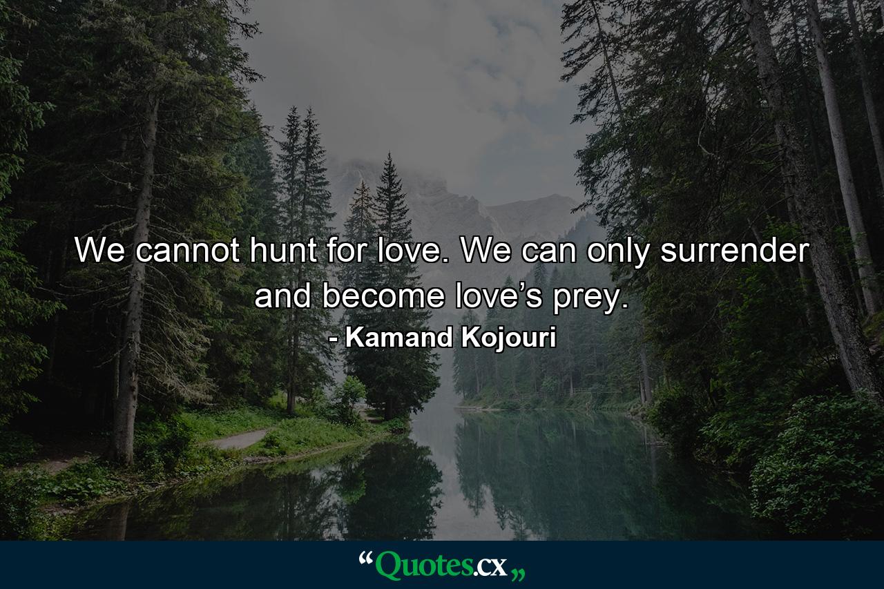 We cannot hunt for love. We can only surrender and become love’s prey. - Quote by Kamand Kojouri