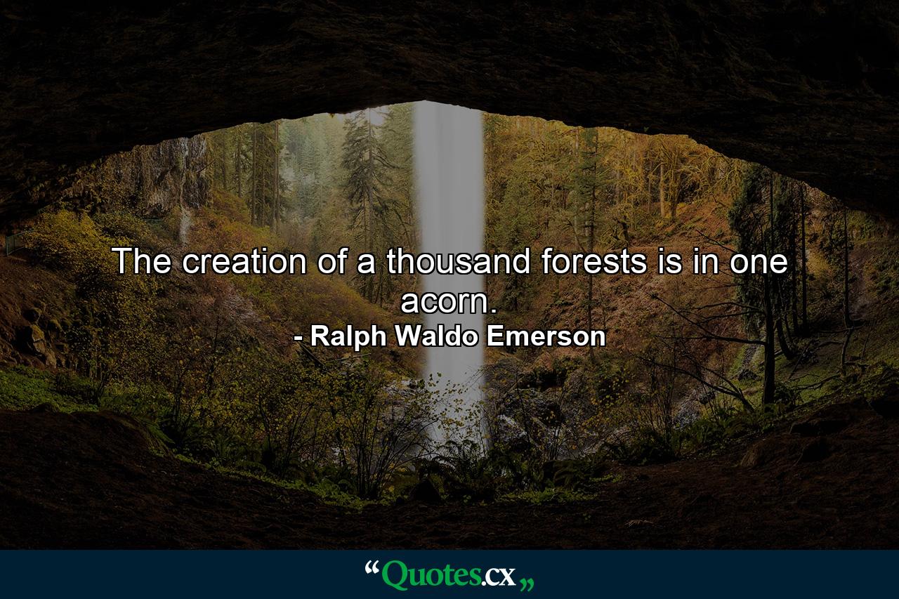 The creation of a thousand forests is in one acorn. - Quote by Ralph Waldo Emerson